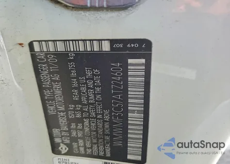 2010 Mini Cooper из США, поврежденный, VIN WMWMF3C57ATZ24604